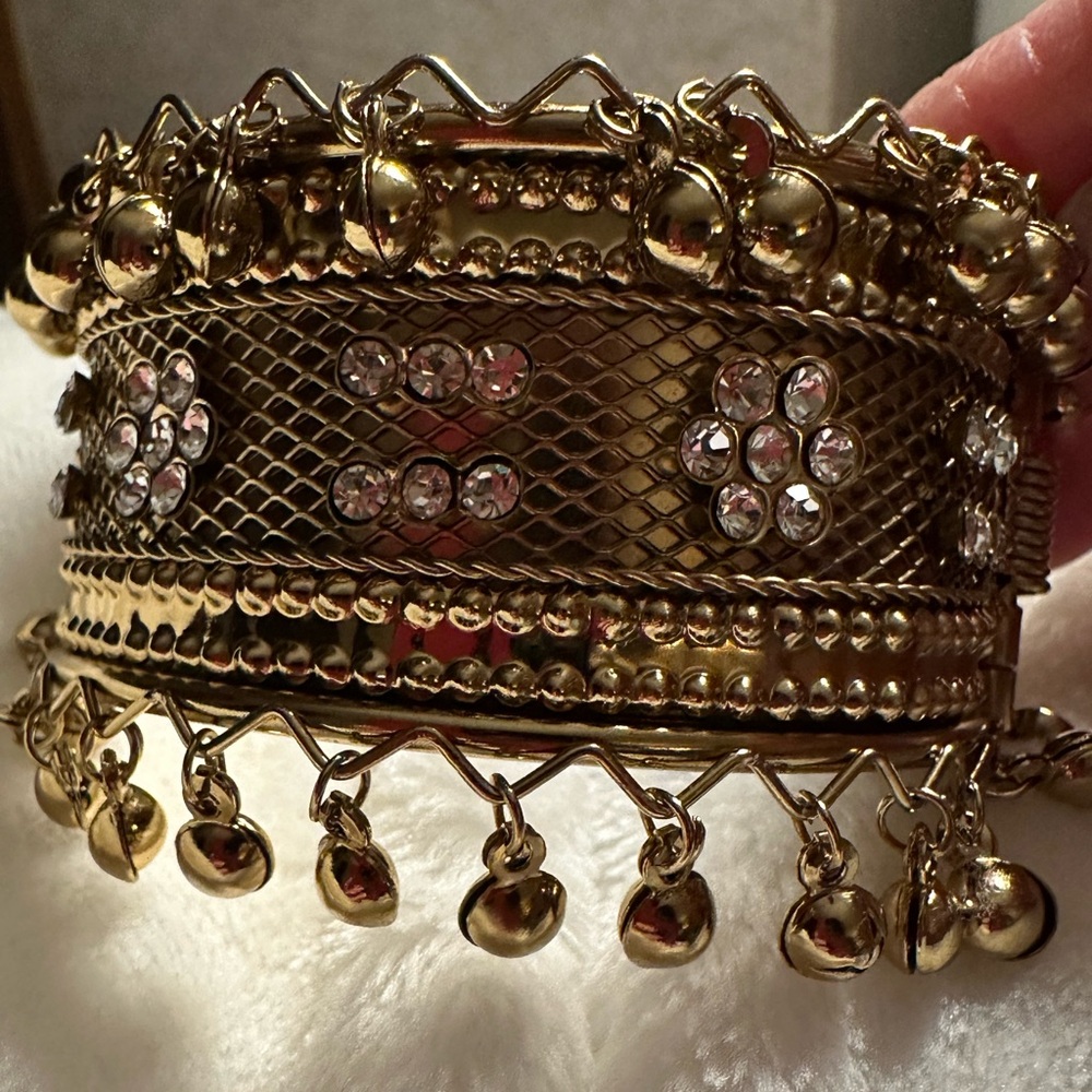 Genuine Indian cuff bracelet with crystal accents and gold beads